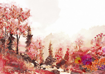Aquarell Herbstlandschaft. © pronoia