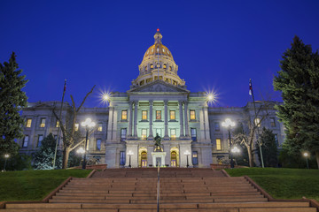 Night view of the historical Colorado State Capitol