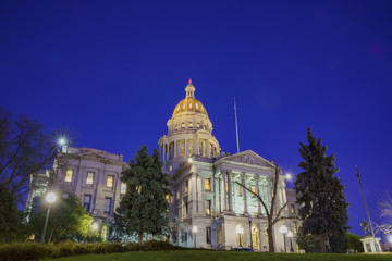 Night view of the historical Colorado State Capitol