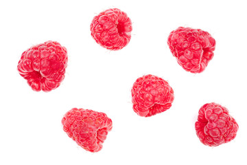 raspberries isolated on white background. Top view. Flat lay pattern