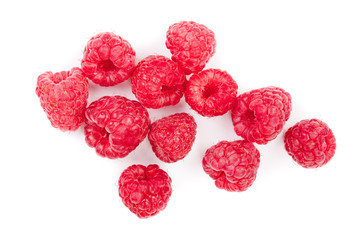 raspberries isolated on white background. Top view. Flat lay pattern