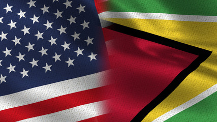 Usa Guyana Realistic Half Flags Together