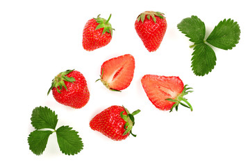 Strawberries isolated on white background. Top view. Flat lay pattern