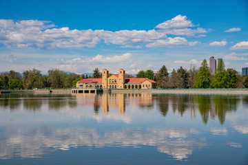 Fototapeta premium City Park Pavilion with beautiful reflection