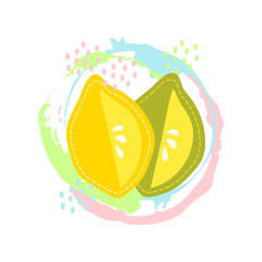Cartoon sliced lemon, hand drawn citrus fruit, pop art 