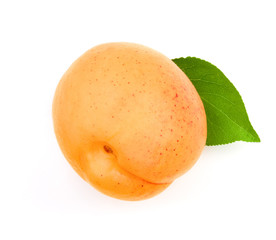 Apricot fruits with leaves isolated on white background, Top view. Flat lay