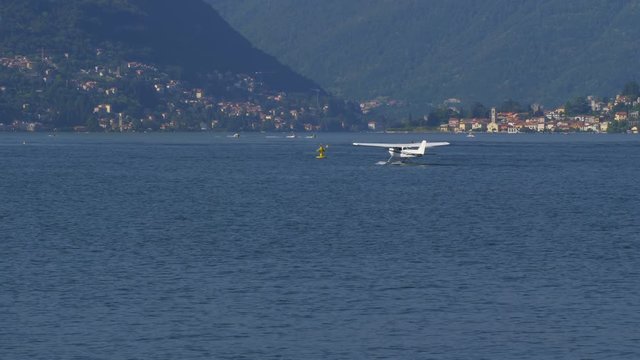 Floatplane preparing to take off on Lake Como in Italy