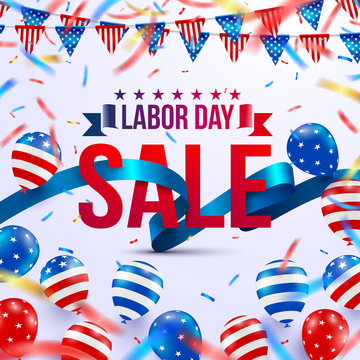 Labor Day Sale Brochures,Poster or Banner template.USA labor day celebration with American balloons flag.Sale promotion advertising banner template for USA Labor Day