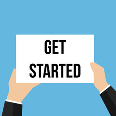 Man showing paper GET STARTED text