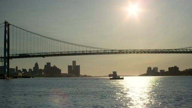 Detroit River Timelapse Of Boats And Bridge Traffic