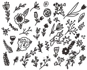 Floral doodle hand drawn set