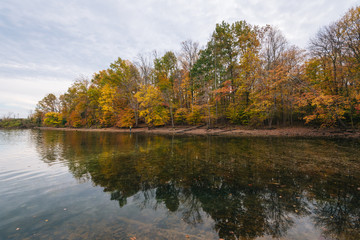 Fototapeta na wymiar Autumn color at Loch Raven Reservoir, in Cockeysville, Maryland.