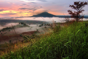 Beautiful scenery during sunrise time at Khao Takhian Ngo , Khao Kho District ,Phetchabun Province in Thailand is a very popular for photographers and tourists. Attractions and natural Concept