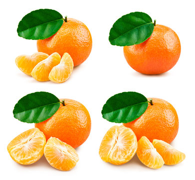 Tangerine with leaf Clipping Path