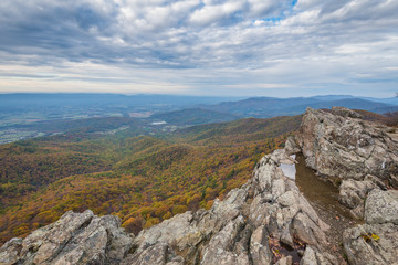 Fall color and Blue Ridge Mountains from Little Stony Man Cliffs, on the Appalachian Trail in Shenandoah National Park, Virginia