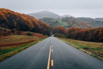 Fall color and view of mountains along the Blue Ridge Parkway in Virginia.