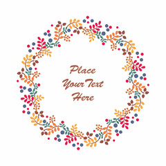 Beautiful autumn wreath with branches and leaves on a white background. Floral round frame.