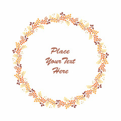 Beautiful autumn wreath with branches and leaves on a white background. Floral round frame.