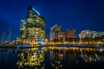 Harbor East at night, in Baltimore, Maryland