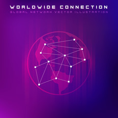 Point and line composed world map representing the global network connection