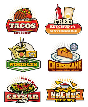 Fast food retro symbols with snack and desserts