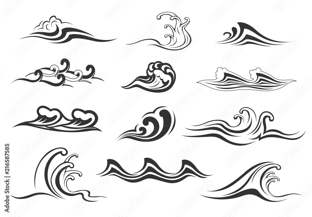 Poster water wave of sea or ocean icon for nature design