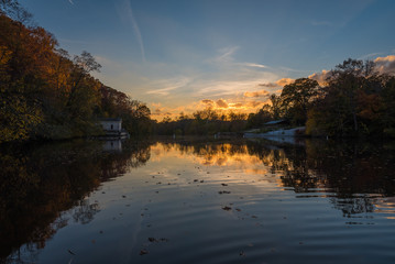 Sunset at Lake Roland at Robert E. Lee Park in Baltimore, Maryland