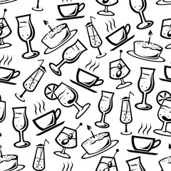 Birthday party gifts and cakes seamless pattern