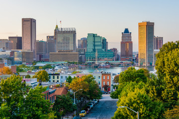 View of Battery Avenue and the Inner Harbor from Federal Hill, Baltimore, Maryland - obrazy, fototapety, plakaty