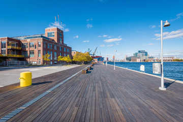 Waterfront promenade at Under Armour Global Headquarters, in Baltimore, Maryland