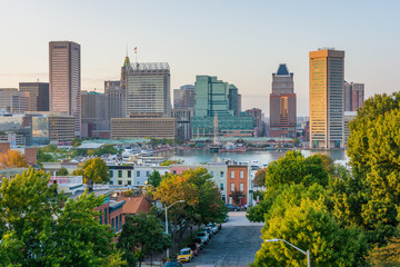 A view of Federal Hill & the Inner Harbor, in Baltimore, Maryland.