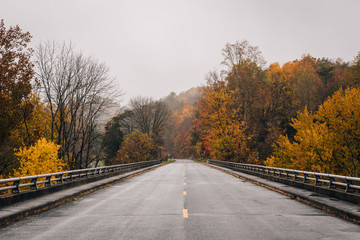 Autumn color and bridge over the James River on the Blue Ridge Parkway, near Big Island, Virginia.
