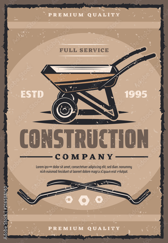 Wall mural Construction company vintage banner with work tool