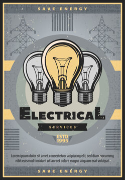 Save energy retro banner of electrical service