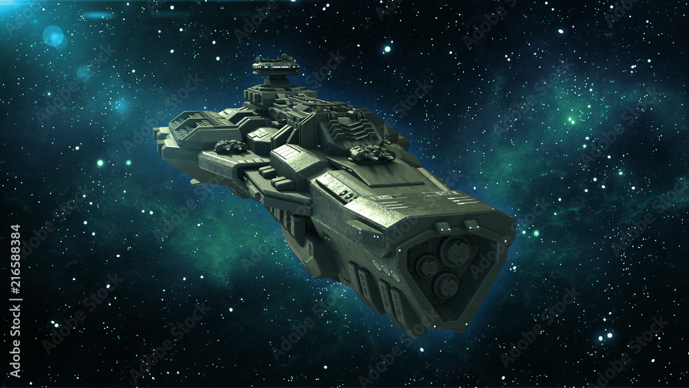 Sticker alien spaceship in deep space, spacecraft flying in the universe with stars in the background, ufo f