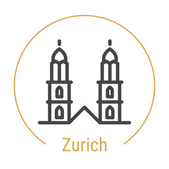 Zurich, Switzerland Vector Line Icon