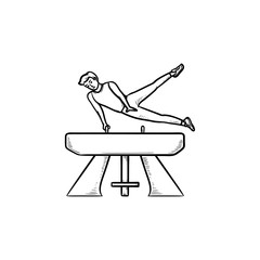 Obraz premium Gymnast performing on vaulting horse hand drawn outline doodle icon