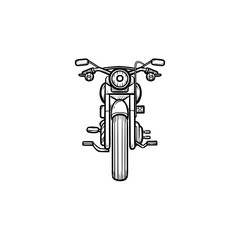 Fototapeta premium Front of motorbike hand drawn outline doodle icon. Speed ride, motorcycle sport, fast transport concept. Vector sketch illustration for print, web, mobile and infographics on white background.