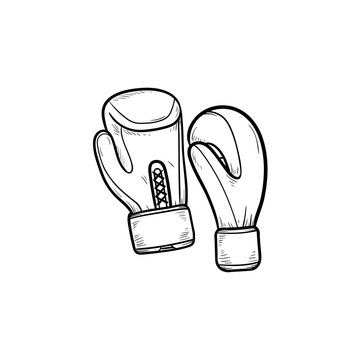 Boxing gloves hand drawn outline doodle icon. Boxing equipment, sportswear, fight protection concept. Vector sketch illustration for print, web, mobile and infographics on white background.