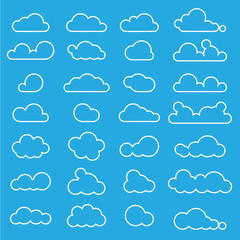outline cloud icon set on blue sky