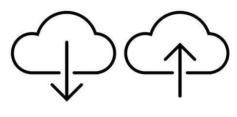 outline cloud dowload and upload icon on white background