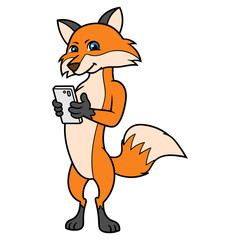 Cartoon Fox Character With Smartphone