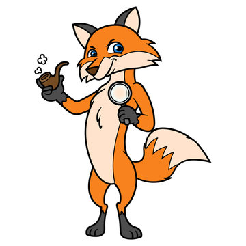 Cartoon Fox Character With Magnifying Glass