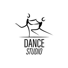 Illustration of a dancing man and woman. Icon ballroom, sports dances. Tango, waltz, Latin American dances. Vector flat illustration. Logo for the dance studio