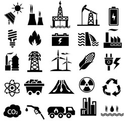 power and energy icon set, vector illustration