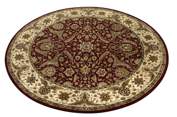 Round red and gold rug with clipping path.