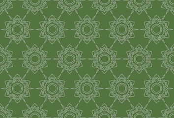 outline Thai pattern floral seamless on green vintage background, damask, royal oriental vector draw