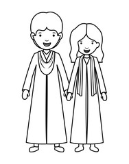 couple graduates avatars characters vector illustration design