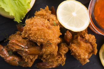 Tiger shrimp fried in Tempura with vegetables