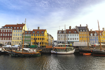 Fototapeta na wymiar Copenhagen city skyline at Nyhavn harbour, Copenhagen Denmark